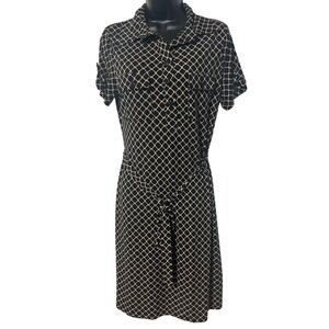 En Focus Studio Women's Black Beige Geo Print Short Sleeve Dress Size‎ 10